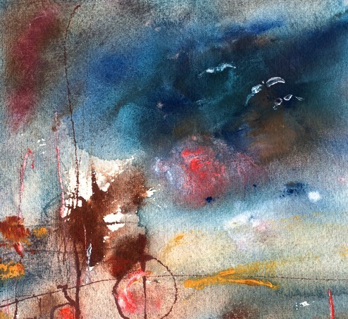 Sky, abstract painting on handmade paper